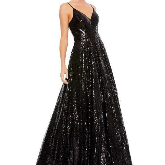 Mac Duggal Black Sequin V-Neck Gown